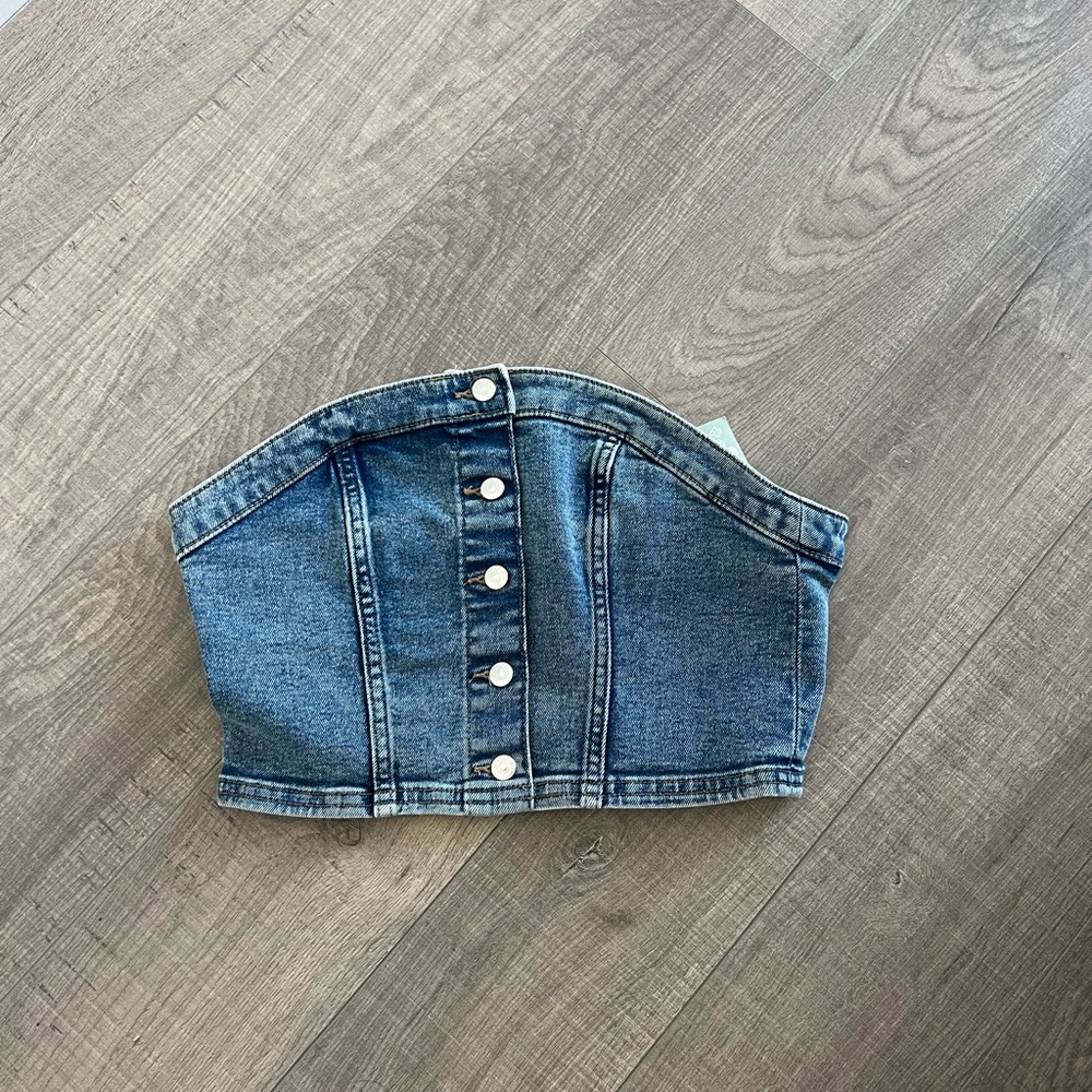 H&M Blue Denim Strapless Top